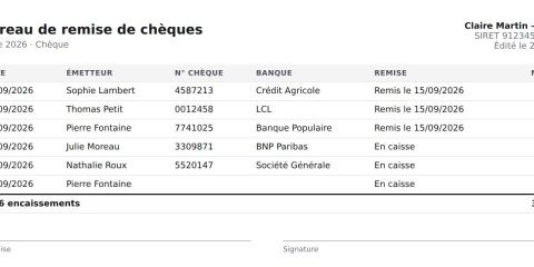 Bordereau de remise de chèques : le préparer en 2 minutes et ne plus oublier un chèque au fond du tiroir