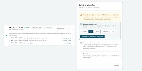 Séance en double, mauvais montant, client absent : corriger une séance sans s'emmêler dans les avoirs